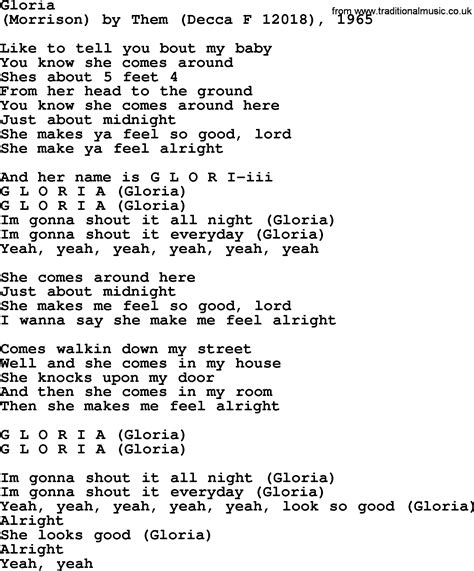 songs with gloria|gloria song lyrics.